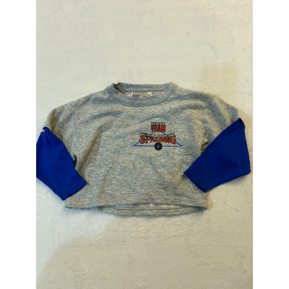 Vintage Spalding Kids Grey Blue Layered Long Sleeve Football Graphic Shirt Sz 4
